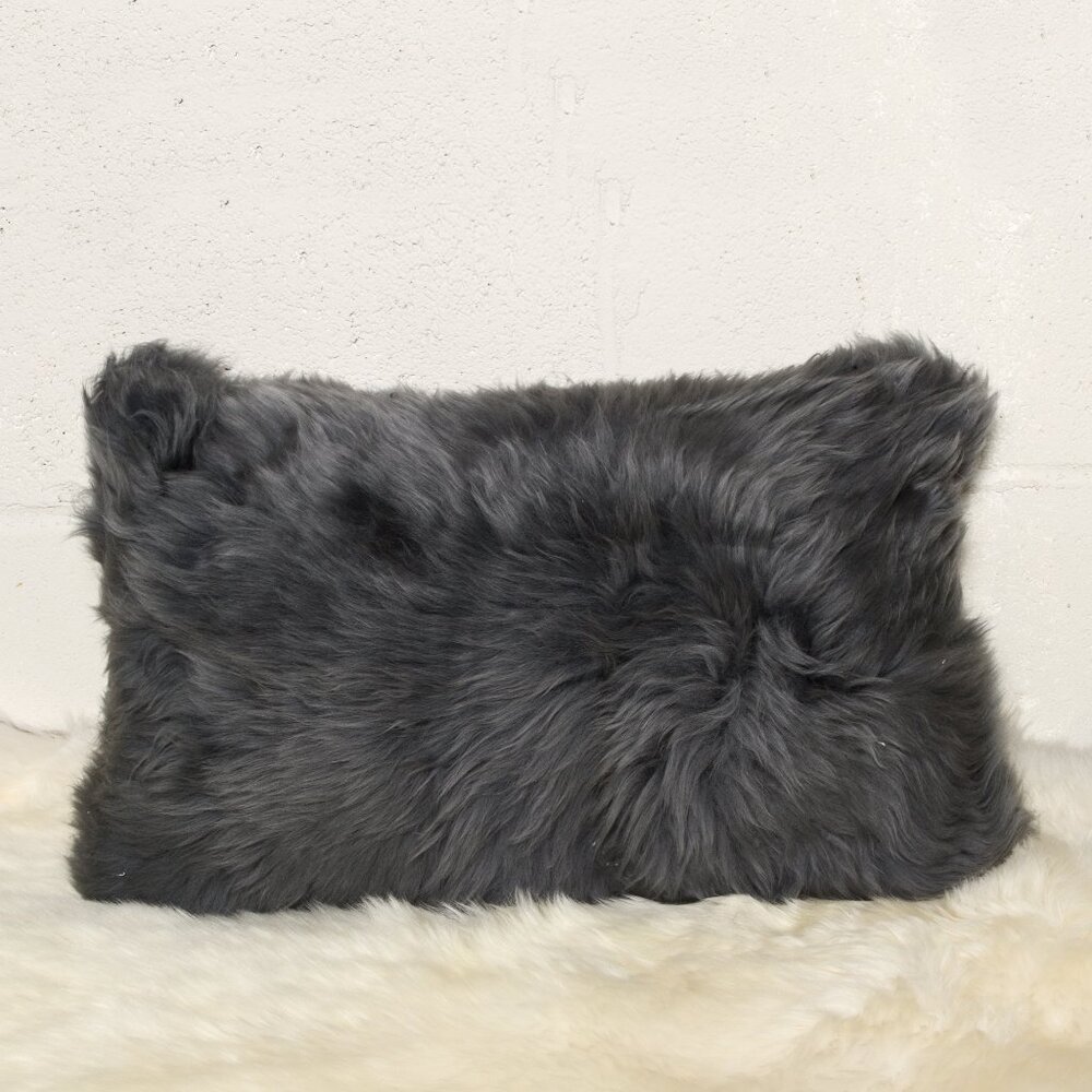 Natural Home Decor New Zealand Sheepskin Pillow | 1-Piece | Grey | 12"x20"